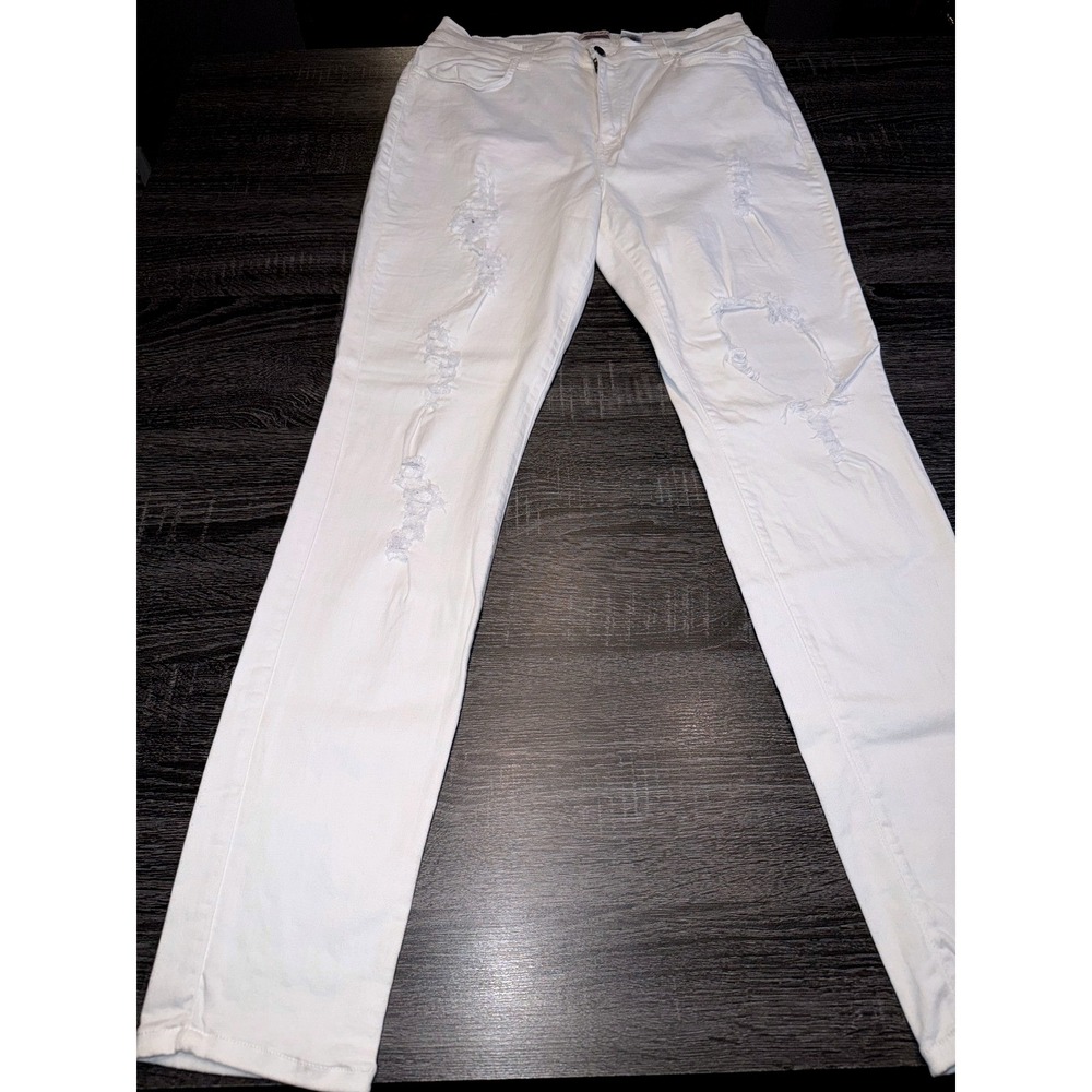 Vibrant Miu Women's White Distressed Ripped Jeans Size 2XL Made in USA